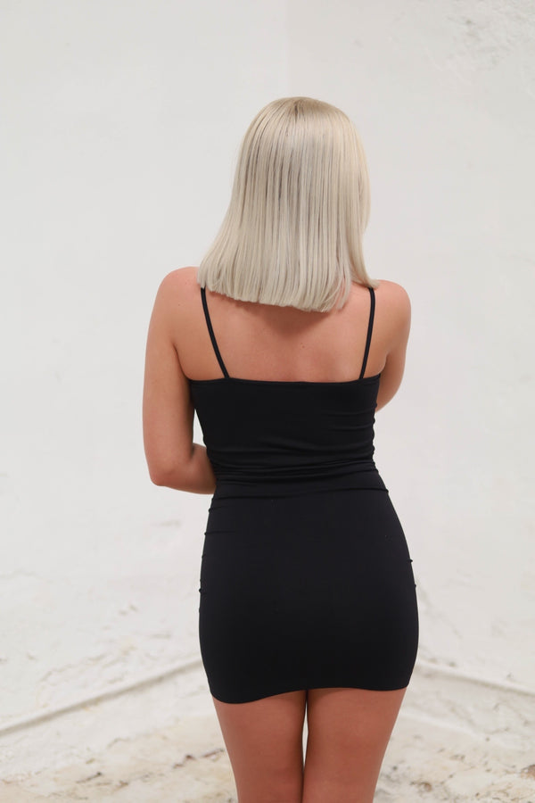 BLACK LETE SLIP DRESS